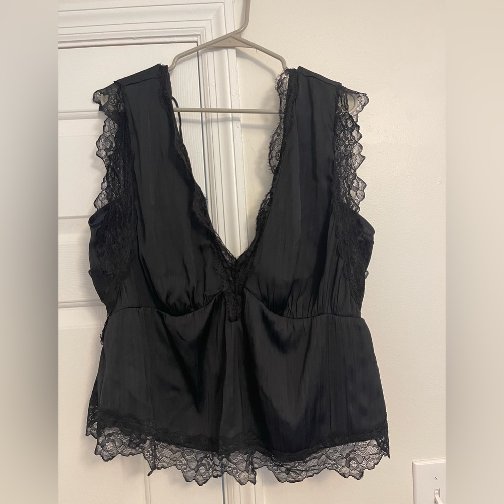 Anthropologie 2023 Lace Silk Black Tank - Picture 1 of 5